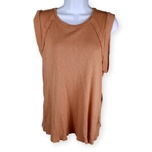 Project Social T Brown Sleeveless Distressed Hem Women's Tee M NWT